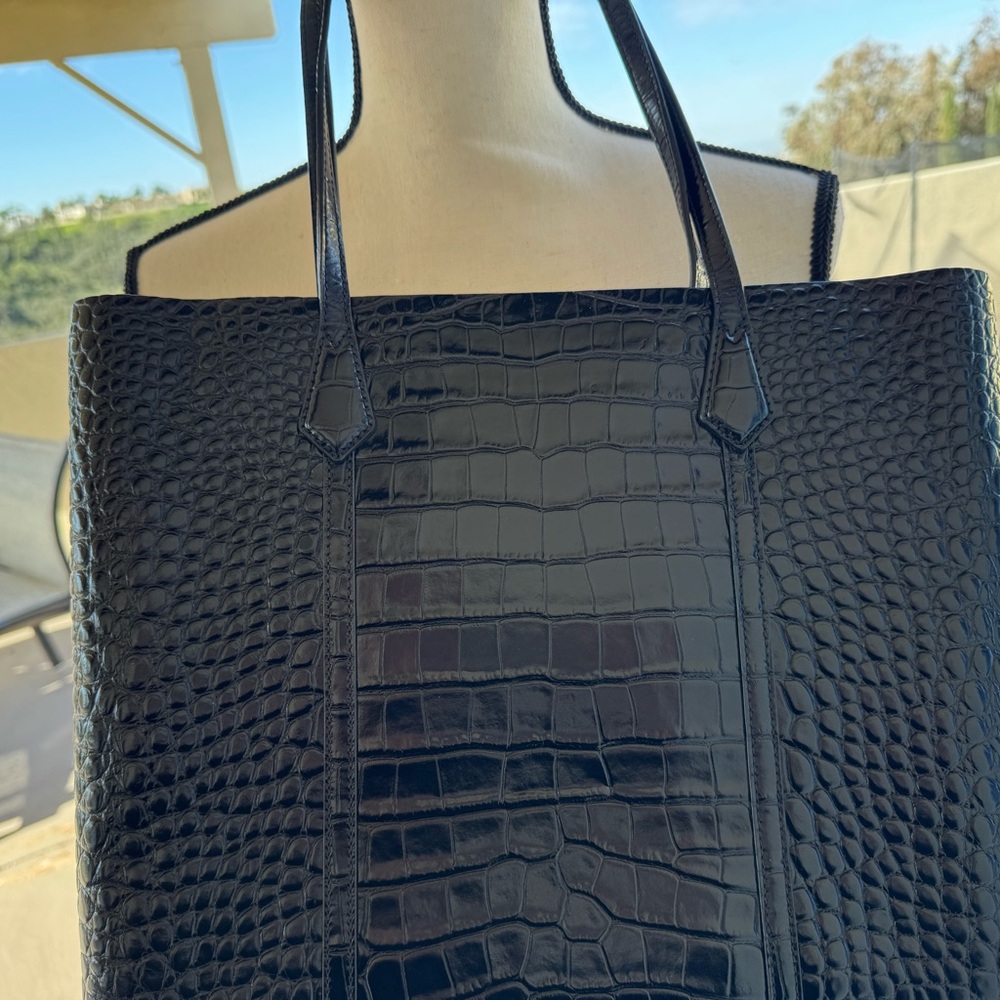 Tory Burch Black Croc-Embossed Tote